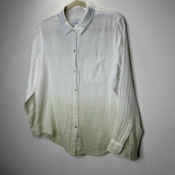 Rails Ellis Blue Mint Dip Dye Button Down Long Sleeve Chest Pocket Gauze Shirt - Picture 3 of 14